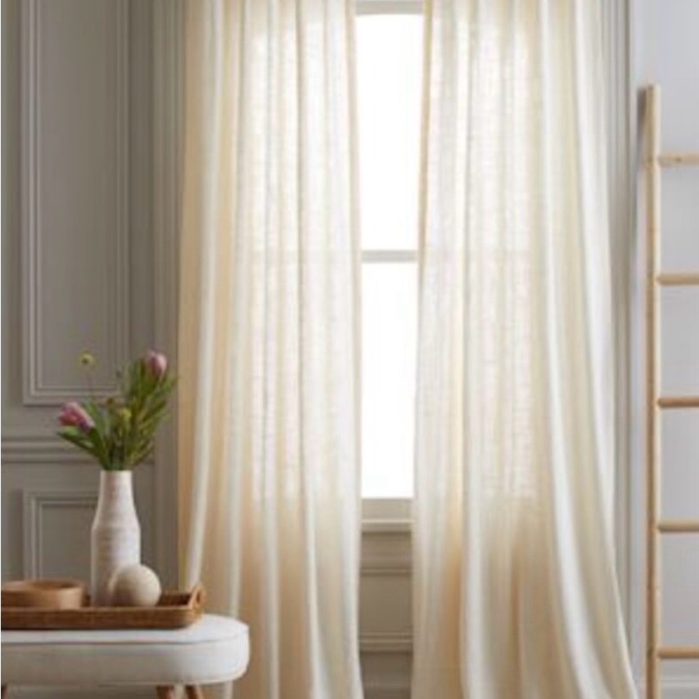 NWOT Quince Home Cotton Sheer Curtain Set, Ivory, 48x96” (set of 2)